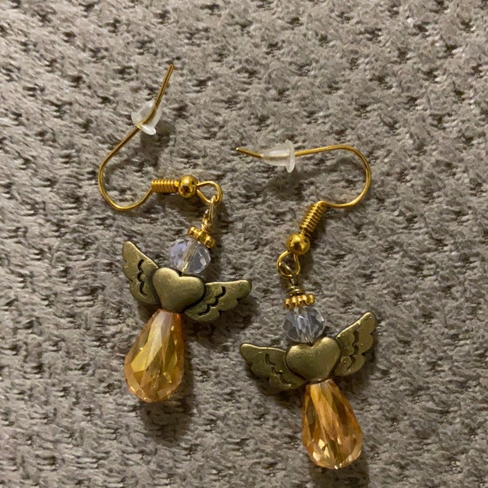 Gold  angels Crystal raindrops Crystal heads